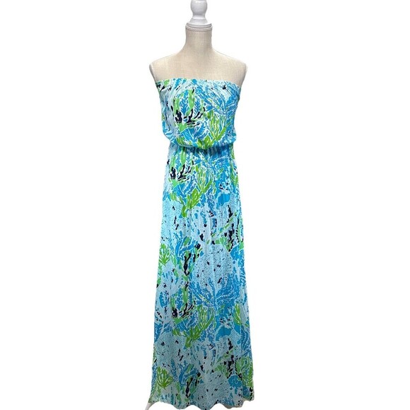 Lilly Pulitzer Marlisa Maxi Dress Size XS Spa Blue Let’s Cha Cha Strapless New - Picture 2 of 13